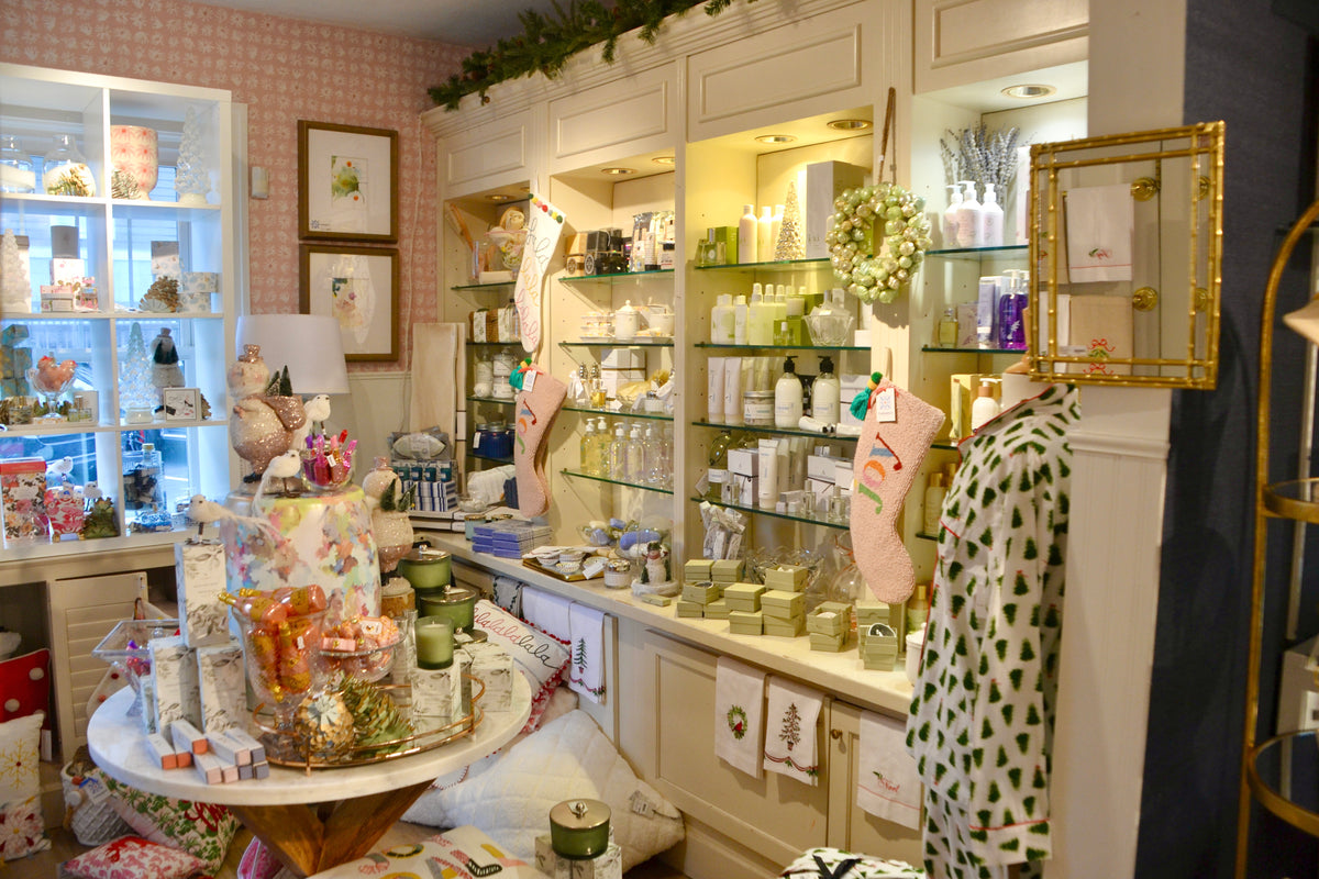 Shelves of bath and body products in the shop