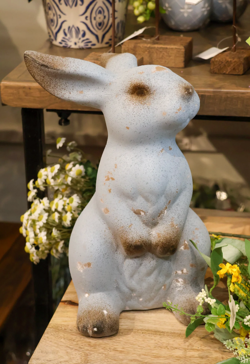 Weathered Blue Terracotta Rabbit
