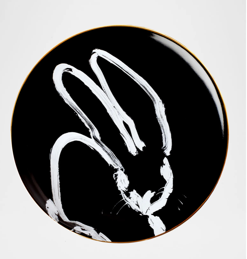 Hunt Slonem Rabbit Run Dinner Plate w/ Gold Rim