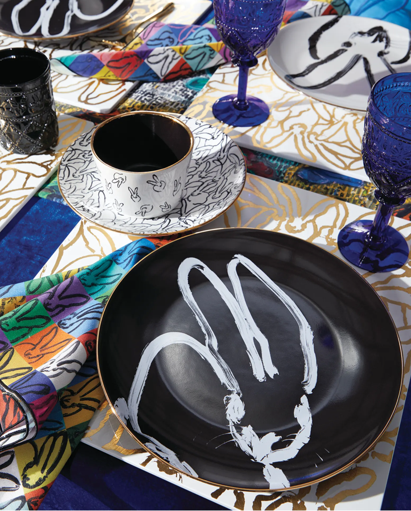 Hunt Slonem Rabbit Run Dinner Plate w/ Gold Rim