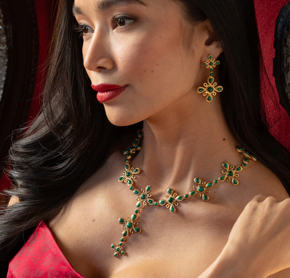 Capucine De Wulf Monique Gem Convertible Malachite Necklace