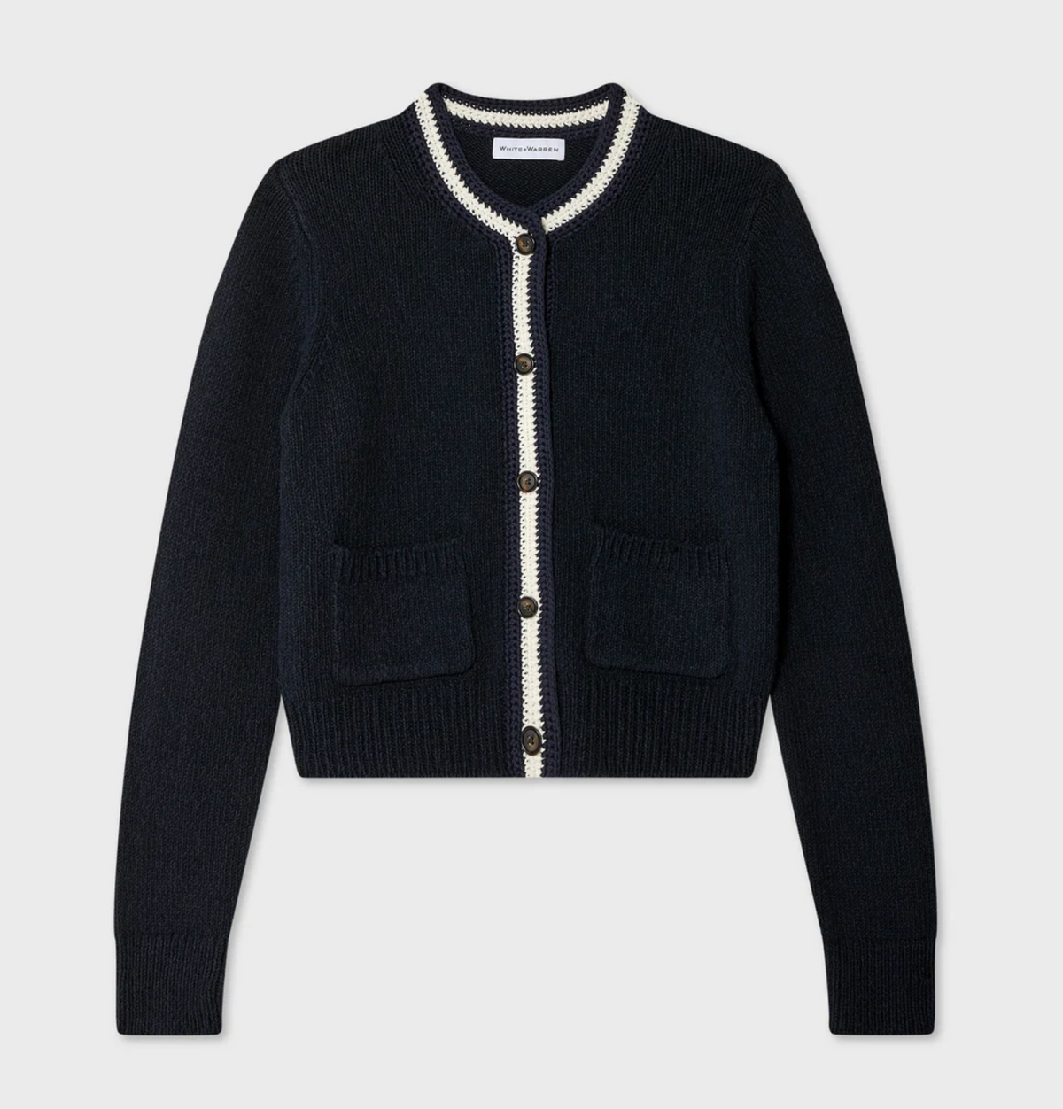 White + Warren Lofty Trim Cardi-Navy